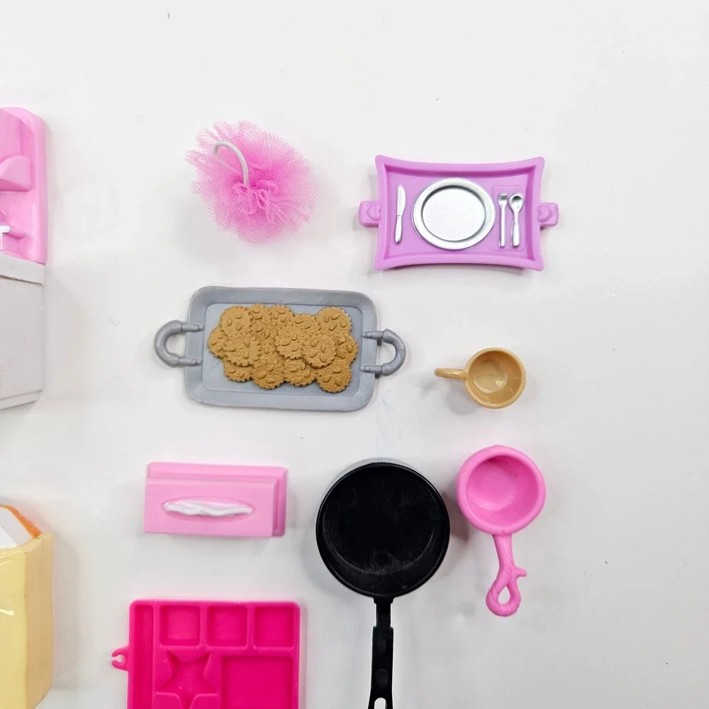 Unbranded Dollhouse Kitchen Accessories Kids OS Pink 18pc Food Cookware Set